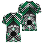 Personalised Aotearoa Niho Taniwha Motif Women V-Neck T-Shirt Green Style