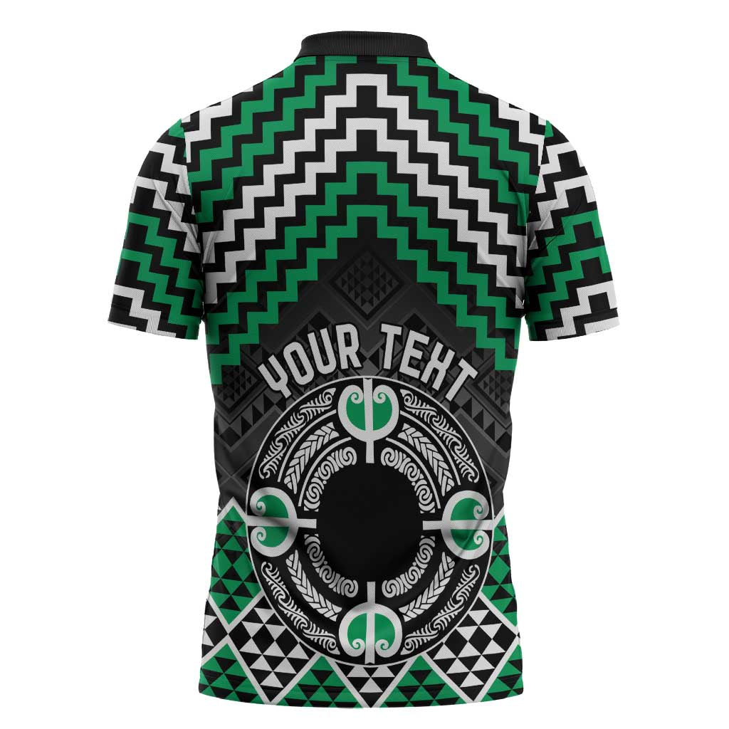 Personalised Aotearoa Niho Taniwha Motif Zipper Polo Shirt Green Style - Aussie Hoodie