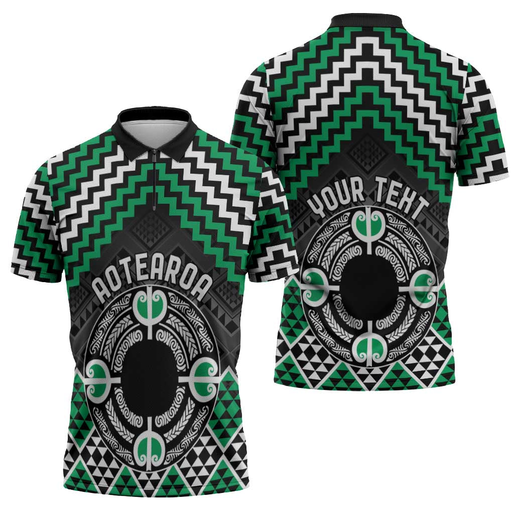 Personalised Aotearoa Niho Taniwha Motif Zipper Polo Shirt Green Style - Aussie Hoodie