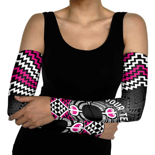 Personalised Aotearoa Niho Taniwha Motif Arm Sleeves Pink Style - Aussie Hoodie