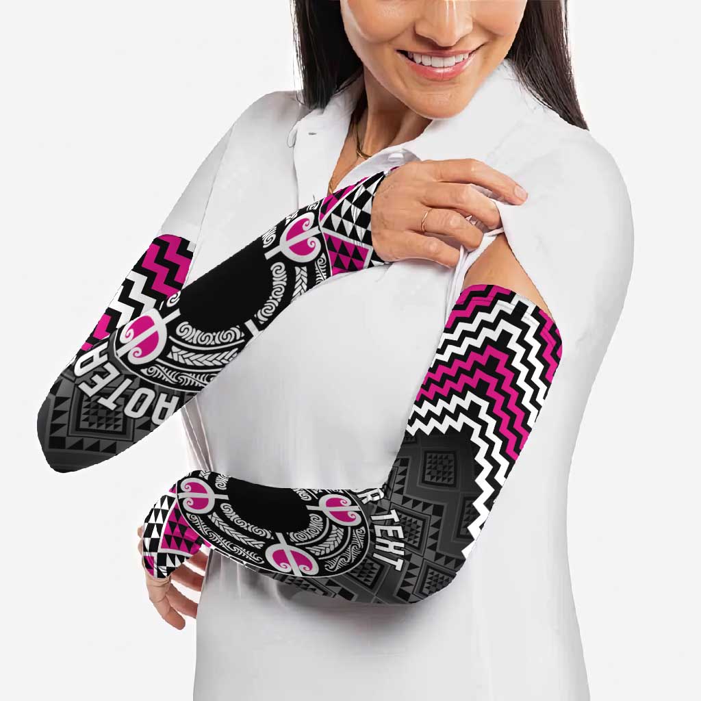 Personalised Aotearoa Niho Taniwha Motif Arm Sleeves Pink Style - Aussie Hoodie