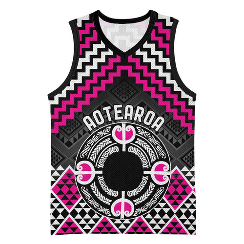 Personalised Aotearoa Niho Taniwha Motif Basketball Jersey Pink Style - Aussie Hoodie