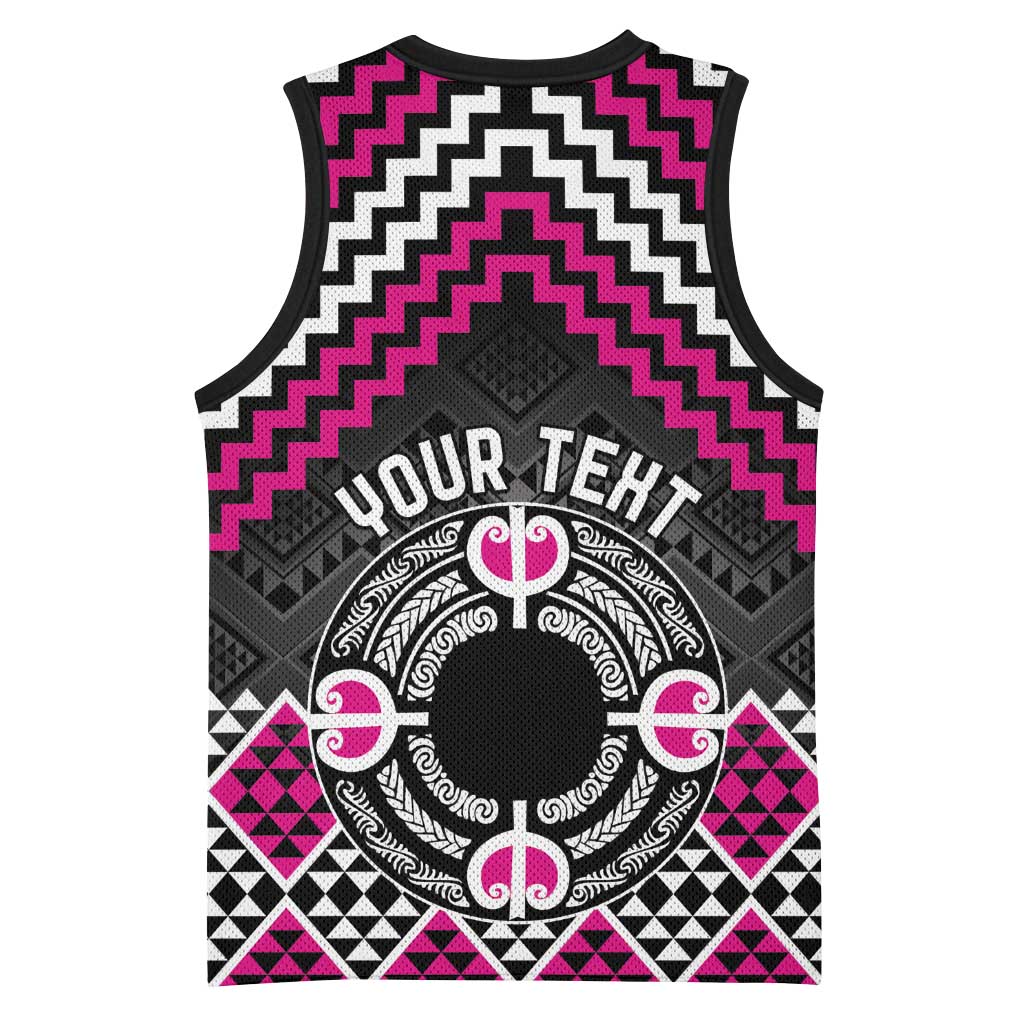Personalised Aotearoa Niho Taniwha Motif Basketball Jersey Pink Style - Aussie Hoodie