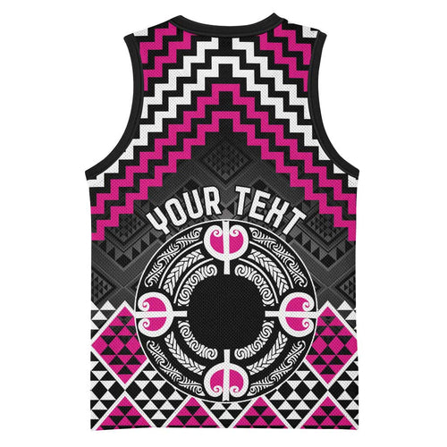 Personalised Aotearoa Niho Taniwha Motif Basketball Jersey Pink Style - Aussie Hoodie