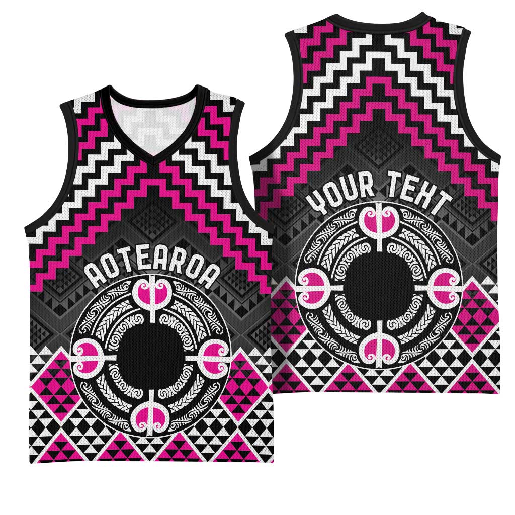 Personalised Aotearoa Niho Taniwha Motif Basketball Jersey Pink Style - Aussie Hoodie