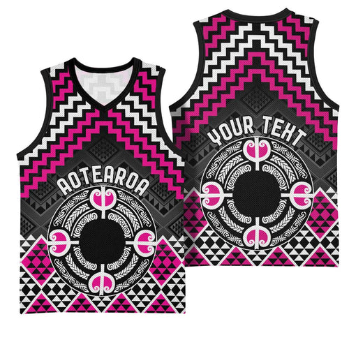 Personalised Aotearoa Niho Taniwha Motif Basketball Jersey Pink Style - Aussie Hoodie