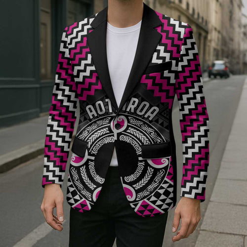 Personalised Aotearoa Niho Taniwha Motif Blazer Pink Style - Aussie Hoodie
