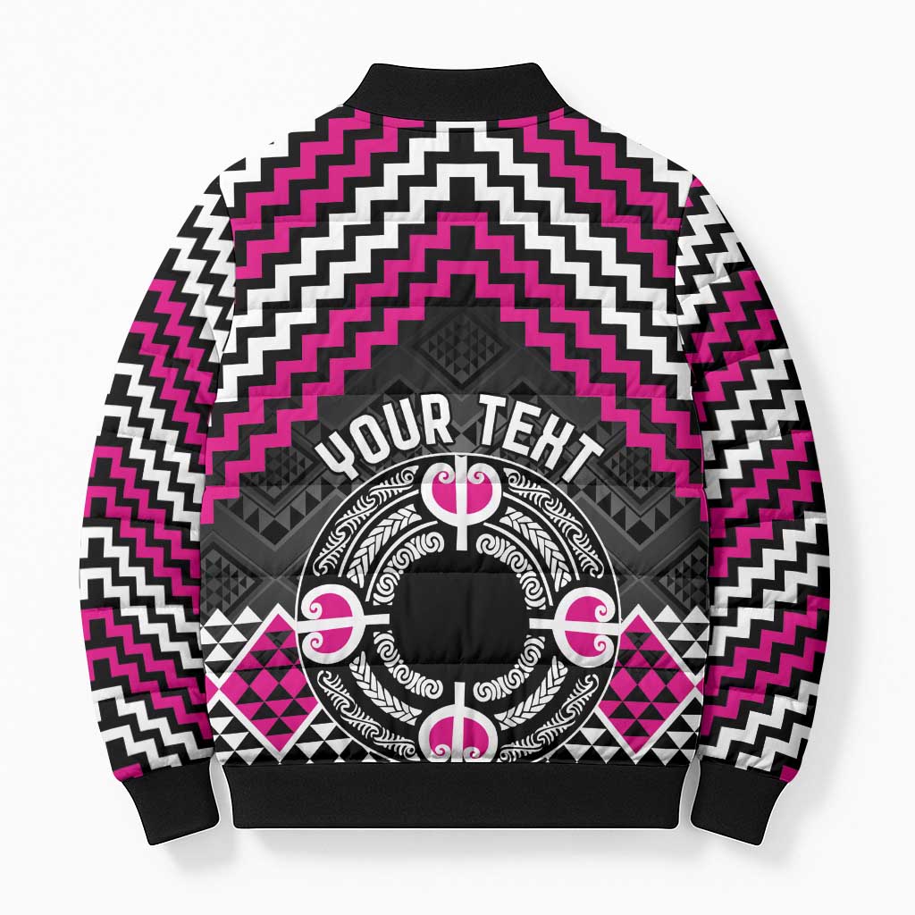 Personalised Aotearoa Niho Taniwha Motif Bomber Puffer Jacket Pink Style - Aussie Hoodie