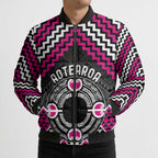 Personalised Aotearoa Niho Taniwha Motif Bomber Puffer Jacket Pink Style - Aussie Hoodie