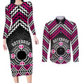 Personalised Aotearoa Niho Taniwha Motif Couples Matching Long Sleeve Bodycon Dress and Long Sleeve Button Shirt Pink Style