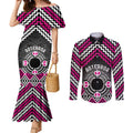 Personalised Aotearoa Niho Taniwha Motif Couples Matching Mermaid Dress and Long Sleeve Button Shirt Pink Style