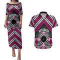 Personalised Aotearoa Niho Taniwha Motif Couples Matching Puletasi and Hawaiian Shirt Pink Style