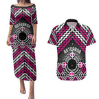 Personalised Aotearoa Niho Taniwha Motif Couples Matching Puletasi and Hawaiian Shirt Pink Style