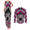Personalised Aotearoa Niho Taniwha Motif Couples Matching Tank Maxi Dress and Long Sleeve Button Shirt Pink Style