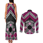 Personalised Aotearoa Niho Taniwha Motif Couples Matching Tank Maxi Dress and Long Sleeve Button Shirt Pink Style