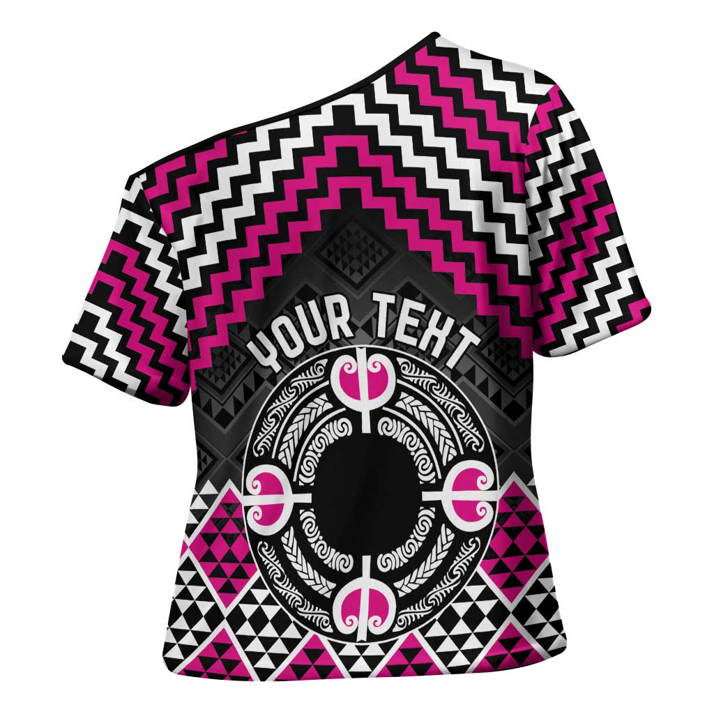 Personalised Aotearoa Niho Taniwha Motif Cross Shoulder Shirt Pink Style - Aussie Hoodie