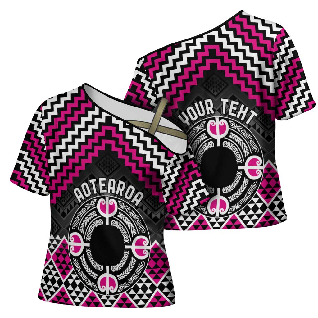 Personalised Aotearoa Niho Taniwha Motif Cross Shoulder Shirt Pink Style - Aussie Hoodie