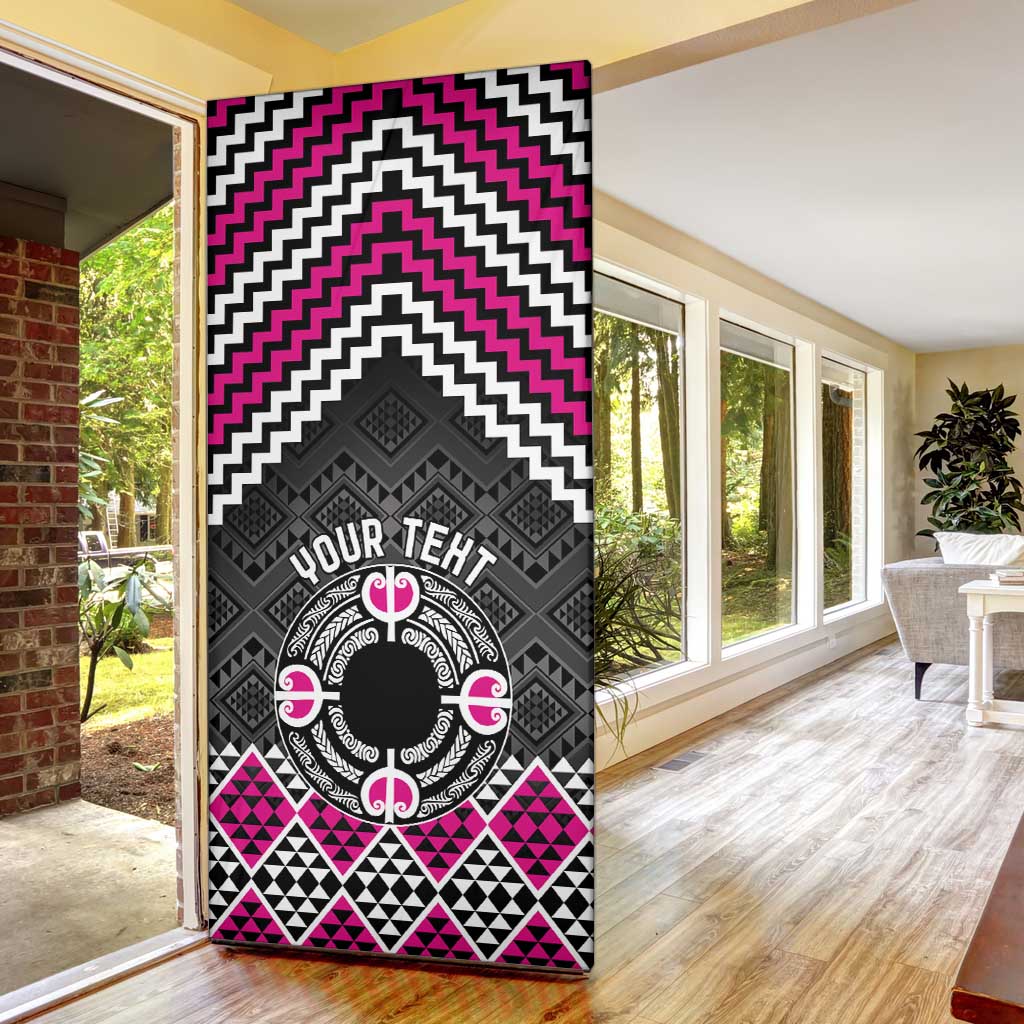 Personalised Aotearoa Niho Taniwha Motif Door Cover Pink Style - Aussie Hoodie