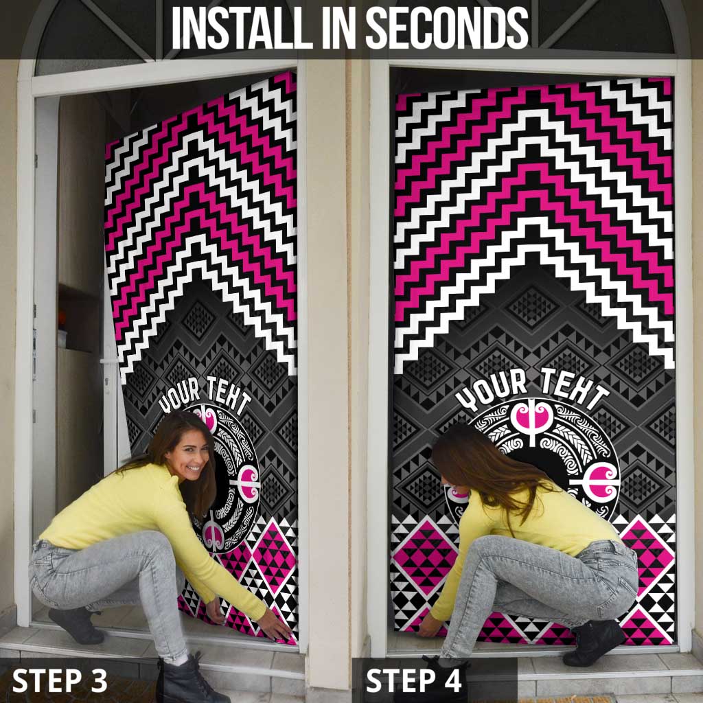 Personalised Aotearoa Niho Taniwha Motif Door Cover Pink Style - Aussie Hoodie