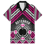 Personalised Aotearoa Niho Taniwha Motif Family Matching Long Sleeve Bodycon Dress and Hawaiian Shirt Pink Style