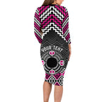 Personalised Aotearoa Niho Taniwha Motif Family Matching Long Sleeve Bodycon Dress and Hawaiian Shirt Pink Style