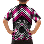 Personalised Aotearoa Niho Taniwha Motif Family Matching Off The Shoulder Long Sleeve Dress and Hawaiian Shirt Pink Style