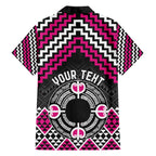 Personalised Aotearoa Niho Taniwha Motif Family Matching Off The Shoulder Long Sleeve Dress and Hawaiian Shirt Pink Style