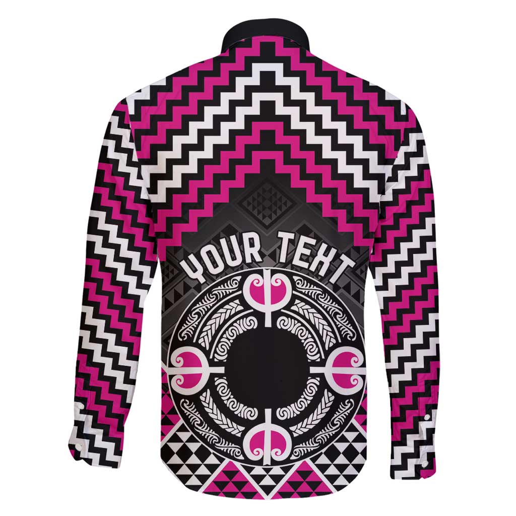 Personalised Aotearoa Niho Taniwha Motif Family Matching Off Shoulder Short Dress and Hawaiian Shirt Pink Style