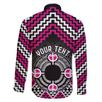 Personalised Aotearoa Niho Taniwha Motif Family Matching Off Shoulder Short Dress and Hawaiian Shirt Pink Style