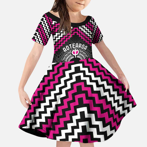 Personalised Aotearoa Niho Taniwha Motif Family Matching Puletasi and Hawaiian Shirt Pink Style