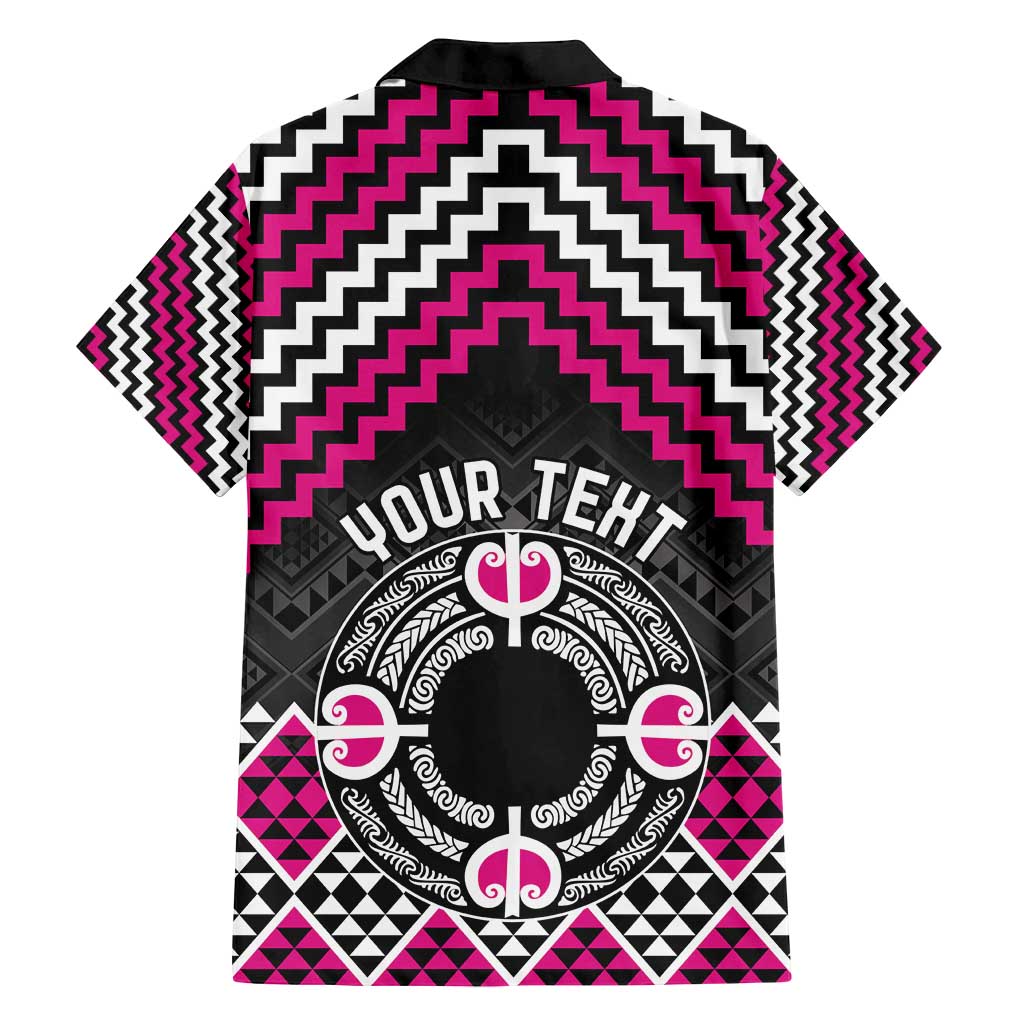 Personalised Aotearoa Niho Taniwha Motif Family Matching Puletasi and Hawaiian Shirt Pink Style
