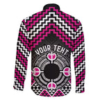 Personalised Aotearoa Niho Taniwha Motif Family Matching Short Sleeve Bodycon Dress and Hawaiian Shirt Pink Style