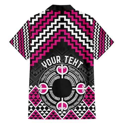 Personalised Aotearoa Niho Taniwha Motif Family Matching Summer Maxi Dress and Hawaiian Shirt Pink Style