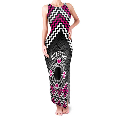 Personalised Aotearoa Niho Taniwha Motif Family Matching Tank Maxi Dress and Hawaiian Shirt Pink Style