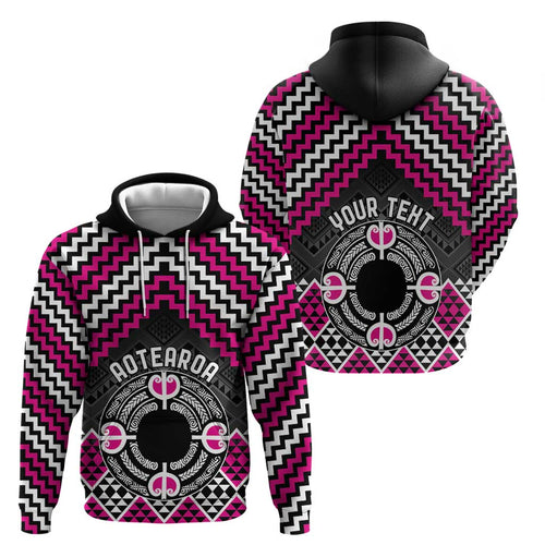 Personalised Aotearoa Niho Taniwha Motif Hoodie Pink Style