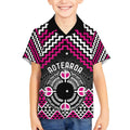 Personalised Aotearoa Niho Taniwha Motif Kid Hawaiian Shirt Pink Style