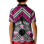 Personalised Aotearoa Niho Taniwha Motif Kid Polo Shirt Pink Style