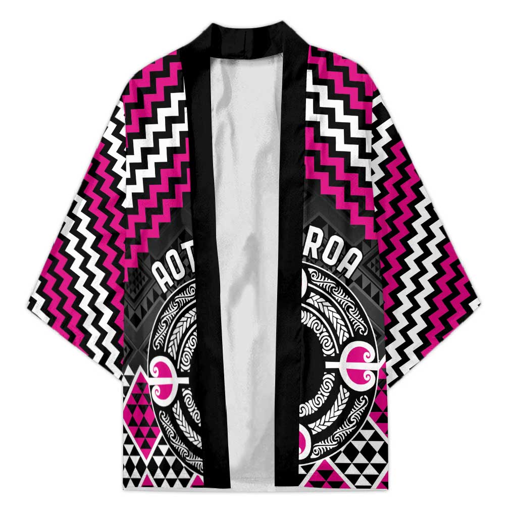 Personalised Aotearoa Niho Taniwha Motif Kimono Pink Style - Aussie Hoodie