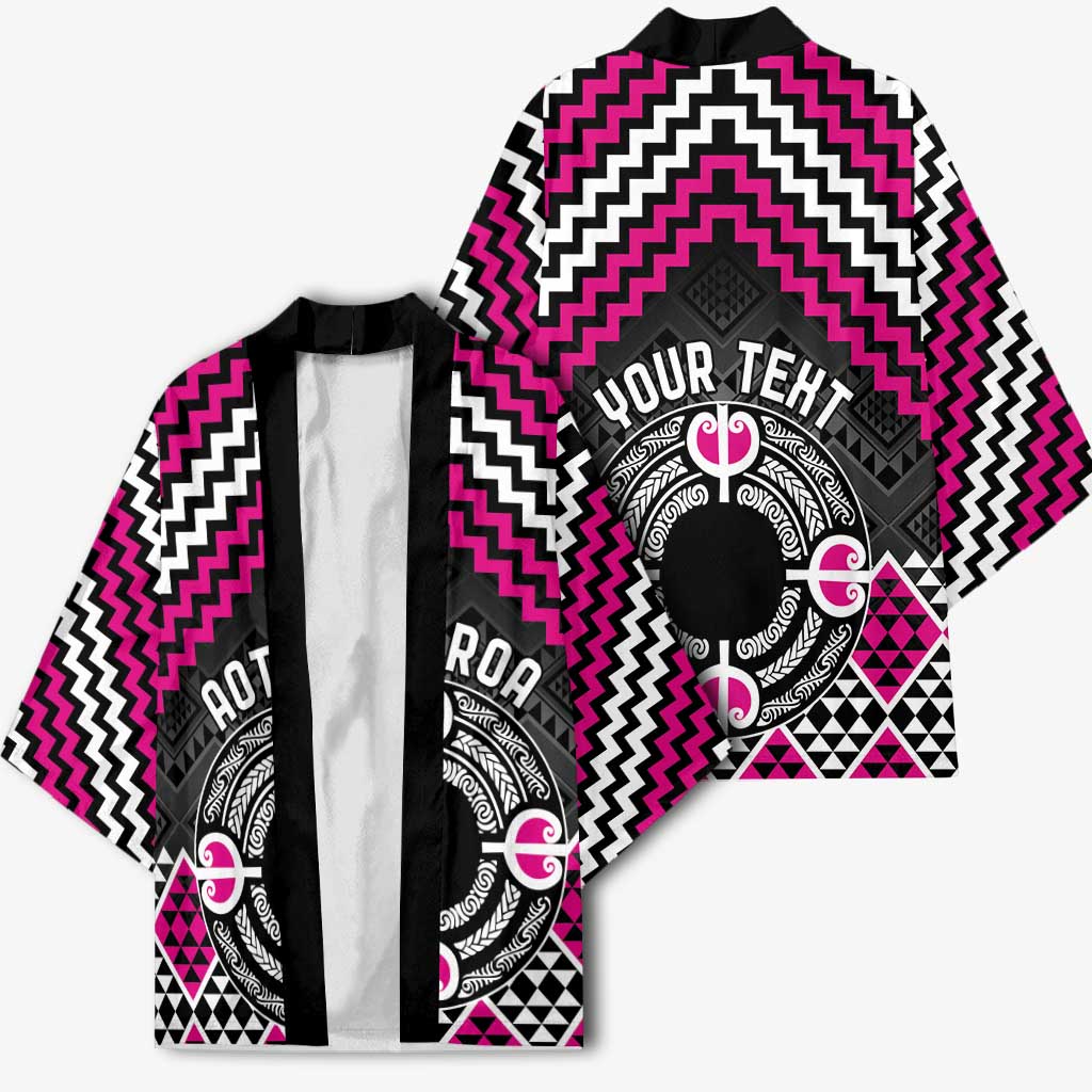 Personalised Aotearoa Niho Taniwha Motif Kimono Pink Style - Aussie Hoodie
