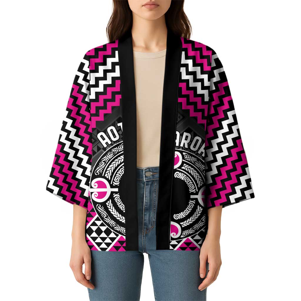 Personalised Aotearoa Niho Taniwha Motif Kimono Pink Style - Aussie Hoodie