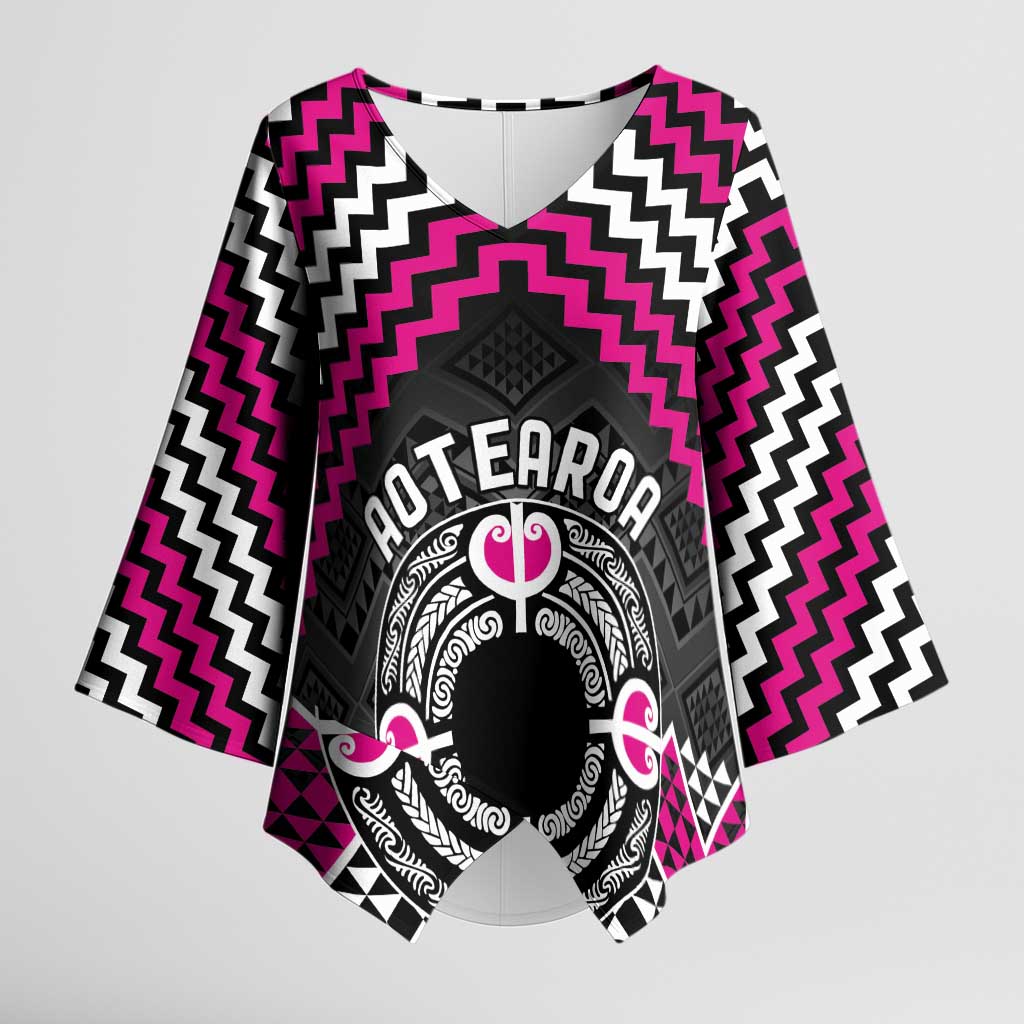 Personalised Aotearoa Niho Taniwha Motif Kimono Sleeve Blouse Pink Style - Aussie Hoodie