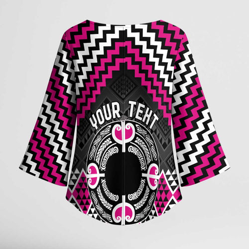 Personalised Aotearoa Niho Taniwha Motif Kimono Sleeve Blouse Pink Style - Aussie Hoodie