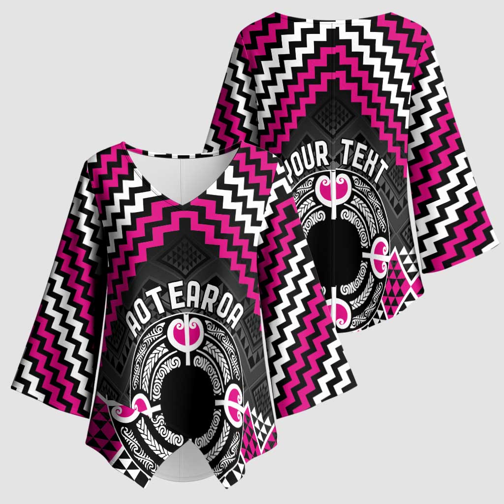 Personalised Aotearoa Niho Taniwha Motif Kimono Sleeve Blouse Pink Style - Aussie Hoodie
