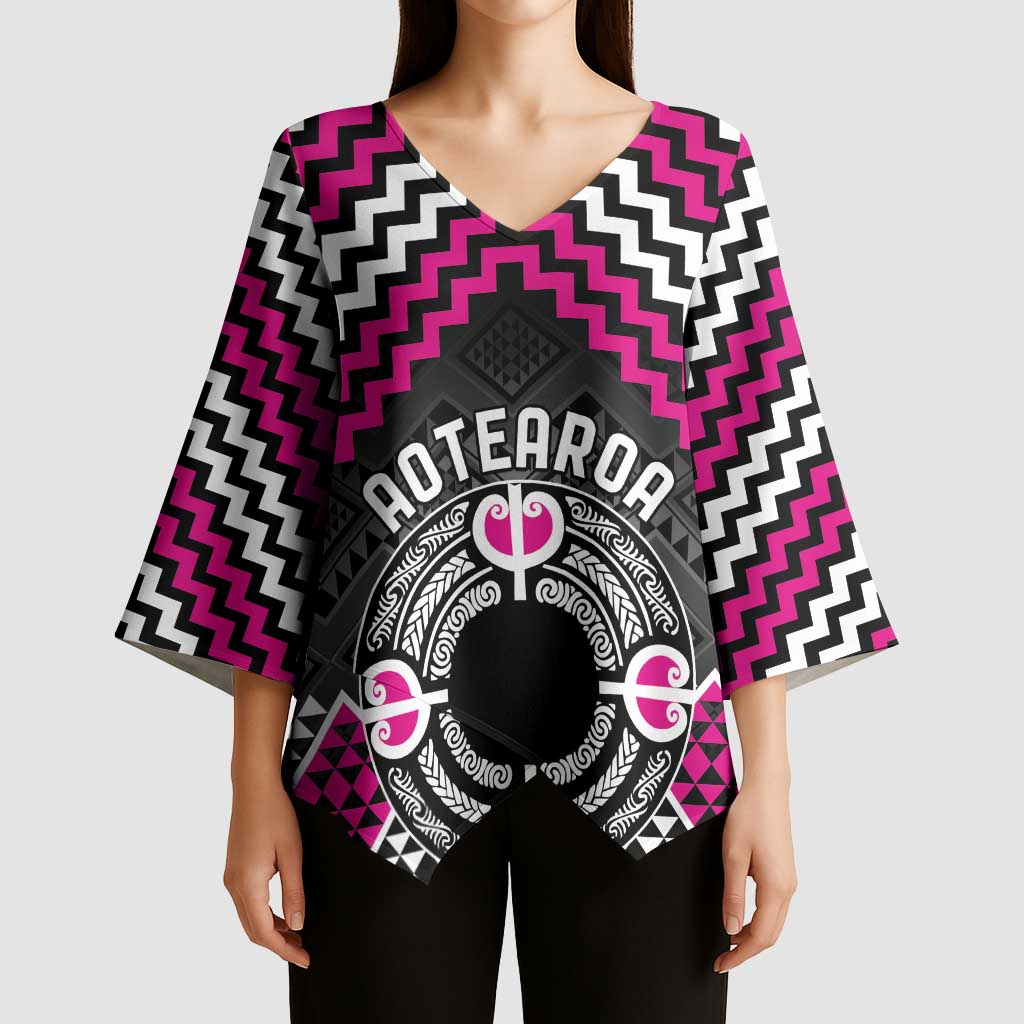 Personalised Aotearoa Niho Taniwha Motif Kimono Sleeve Blouse Pink Style - Aussie Hoodie