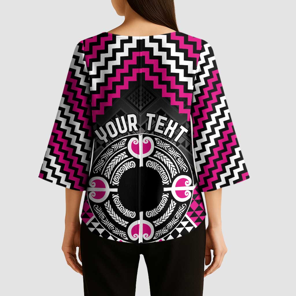 Personalised Aotearoa Niho Taniwha Motif Kimono Sleeve Blouse Pink Style - Aussie Hoodie
