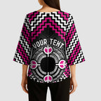 Personalised Aotearoa Niho Taniwha Motif Kimono Sleeve Blouse Pink Style - Aussie Hoodie