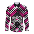 Personalised Aotearoa Niho Taniwha Motif Long Sleeve Button Shirt Pink Style