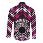 Personalised Aotearoa Niho Taniwha Motif Long Sleeve Button Shirt Pink Style