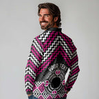 Personalised Aotearoa Niho Taniwha Motif Long Sleeve Polo Shirt Pink Style