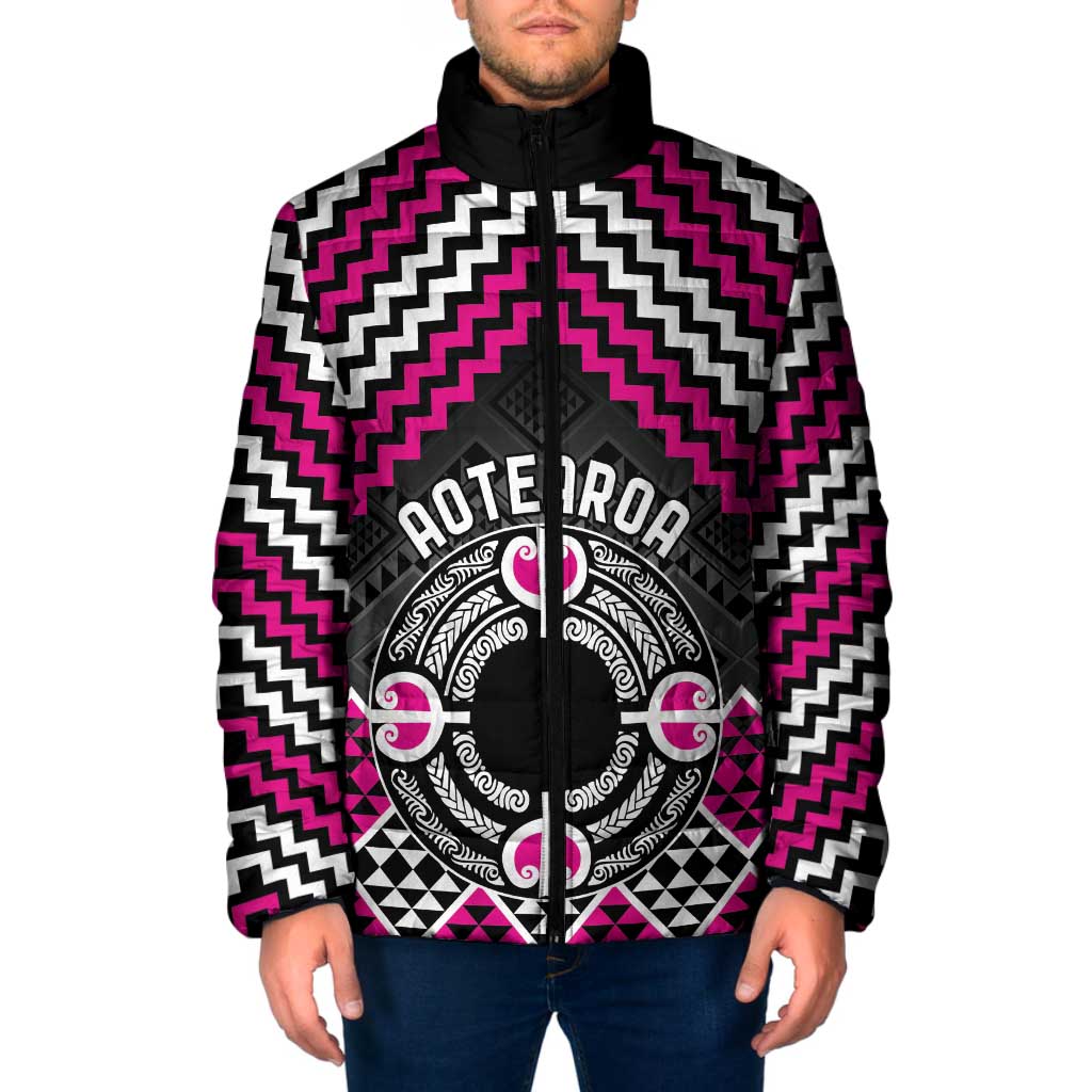 Personalised Aotearoa Niho Taniwha Motif Padded Jacket Pink Style - Aussie Hoodie
